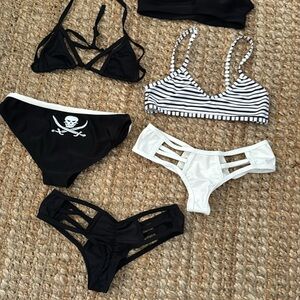 BLACK SKULLS SIZE XS BIKINI HALLOWEEN COSTUME BUNDLE